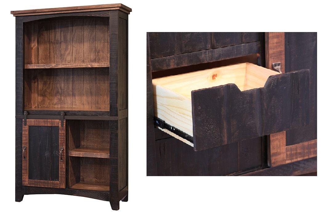Bradley S Furniture Etc Rustic Bookshelves Pueblo White Distressed Bookcase W Slider 360bkcs 70 749 H X 342 15 D