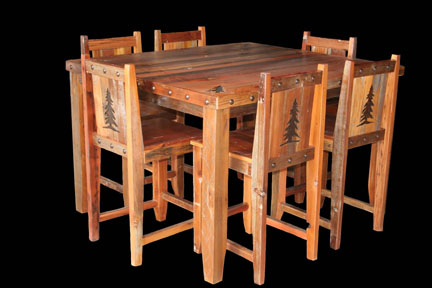 table barnwood rustic dining carvings counterheight nailheads customizable authentic handmade