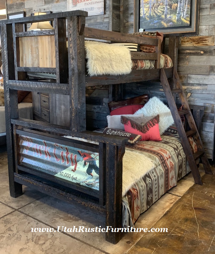 Rustic Log And Barnwood Bunk Beds, Bunk Bed King Full Overhead